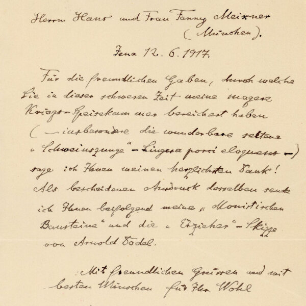 Ernst Haeckel Brief an Fanny (Franziska) Meixner - 12.6.1917
