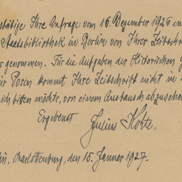 Julius Kohte - Brief - 15. Januar 1927